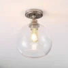 9.75" LED 1-Light Marla Iron/Seeded Glass Pendant Nickel/Clear - JONATHAN Y