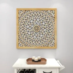 Wood Floral Handmade Intricately Carved Wall Decor With Mandala Design Light Brown - Olivia & May -Home Decor Shop GUEST 61011271 1c93 4f33 87cf 336654377d85