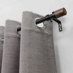 Decorative Drapery Curtain Rod With Maple Wood Cylinder Finials Matte Black - Lumi Home Furnishings