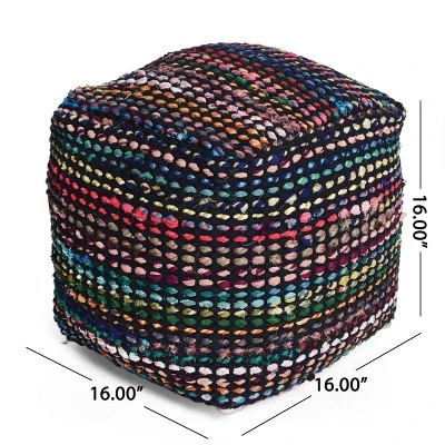 Cube Madrid Boho Handcrafted Fabric Pouf Black - Christopher Knight Home 8 Cube Madrid Boho Handcrafted Fabric Pouf Black - Christopher Knight Home - Image 6