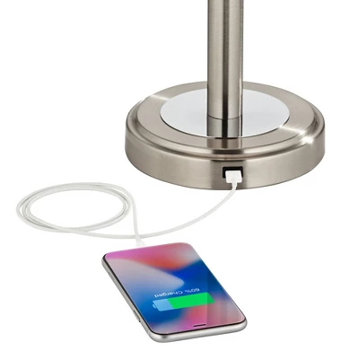 360 Lighting Camile Modern Table Lamps 25" High Set Of 2 Brushed Nickel With Table Top Dimmers USB Charging Port Off White Drum Shade For Office Desk 5 360 Lighting Camile Modern Table Lamps 25" High Set Of 2 Brushed Nickel With Table Top Dimmers USB Charging Port Off White Drum Shade For Office Desk - Image 3