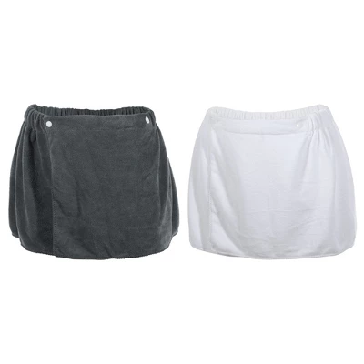 Unique Bargains Men's Bath Wrap Towel For Shower Spa Adjustable Robes With Hair Dry Cap White Gray 2 Pcs 8 Unique Bargains Men's Bath Wrap Towel For Shower Spa Adjustable Robes With Hair Dry Cap White Gray 2 Pcs - Image 6