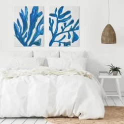 Home Decor Shop 33 (Set Of 2) Blue Watercolor Seaweed Painitng By Jetty Home Wall Art Set - Americanflat