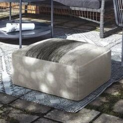 Irena Square Woven PET Polyester Pouf Gray/White - WyndenHall
