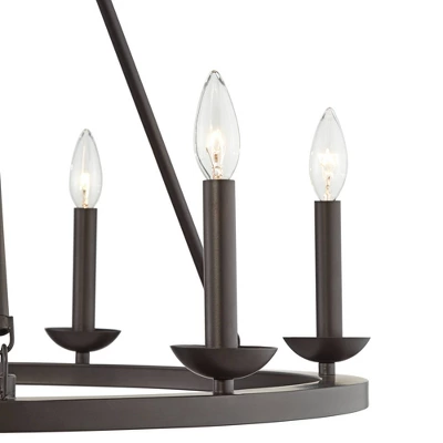 Franklin Iron Works Myland Bronze Wagon Wheel Chandelier 27" Wide Industrial 6-Light Fixture For Dining Room House Kitchen Island Entryway Bedroom 4 Franklin Iron Works Myland Bronze Wagon Wheel Chandelier 27" Wide Industrial 6-Light Fixture For Dining Room House Kitchen Island Entryway Bedroom - Image 2