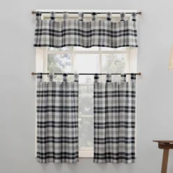 Blair Farmhouse Plaid Semi-Sheer Tab Top Kitchen Curtain Valance And Tiers Set - No. 918