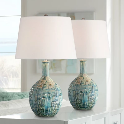 360 Lighting Mid Century Modern Table Lamps 26" High Set Of 2 Ceramic Teal Glaze Handcrafted White Empire Shade For Living Room (Colors May Vary) 3 360 Lighting Mid Century Modern Table Lamps 26" High Set Of 2 Ceramic Teal Glaze Handcrafted White Empire Shade For Living Room (Colors May Vary)