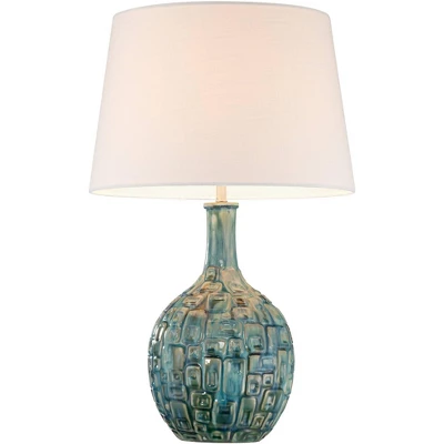 360 Lighting Mid Century Modern Table Lamps 26" High Set Of 2 Ceramic Teal Glaze Handcrafted White Empire Shade For Living Room (Colors May Vary) 7 360 Lighting Mid Century Modern Table Lamps 26" High Set Of 2 Ceramic Teal Glaze Handcrafted White Empire Shade For Living Room (Colors May Vary) - Image 5