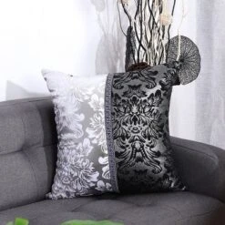 PiccoCasa Polyester Bed Sofa Decorative Pillow Cover Black Silver 18" X 18" 1 Pc