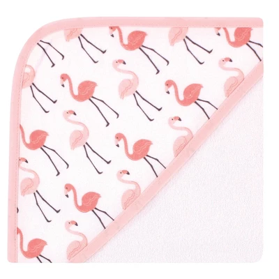 Hudson Baby Infant Girl Cotton Rich Hooded Towels, Coral Flamingo, One Size 4 Hudson Baby Infant Girl Cotton Rich Hooded Towels, Coral Flamingo, One Size - Image 2
