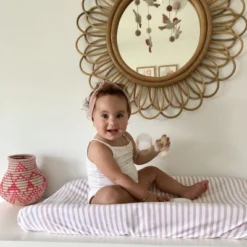 Ely's & Co. Baby Fitted Waterproof Sheet Set 100% Combed Jersey Cotton Mauve Pink Stripes & Splash