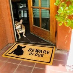 Beware Of Dog Natural Coir Door Mat 17"x30" - Welcome Front Doormat Non Slip Rug For Home Indoor Outdoor Entrance