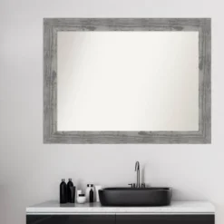 44" X 33" Non-Beveled Bridge Wood Bathroom Wall Mirror Gray - Amanti Art -Home Decor Shop GUEST 72e34220 de06 4c7b 9279 f910a3b146b9