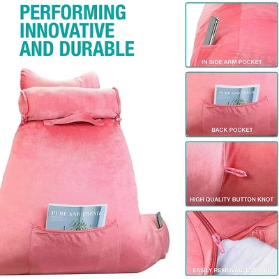 Vekkia Extra Large Velvety Reading And Bed Rest Pillow With Ultimate Back And Arm Support For Reading And Watching Television, Pink 4 Vekkia Extra Large Velvety Reading And Bed Rest Pillow With Ultimate Back And Arm Support For Reading And Watching Television, Pink - Image 2