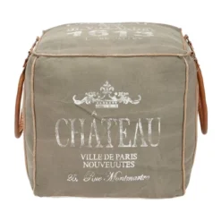 Canvas Pouf With Faux Leather Detail Gray - Olivia & May -Home Decor Shop GUEST 78338300 7c01 43dd 9f72 9f22335b6211