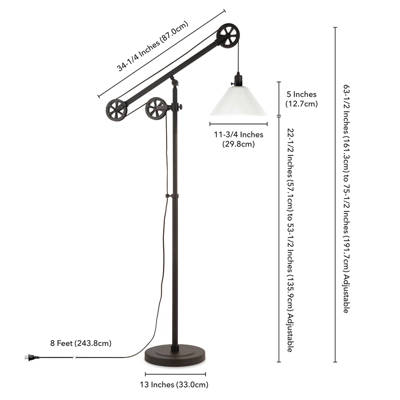 70 In. Pulley Metal Black And Bronze And With Milk Shade Floor Lamp - Henn&Hart 6 70 In. Pulley Metal Black And Bronze And With Milk Shade Floor Lamp - Henn&Hart - Image 4