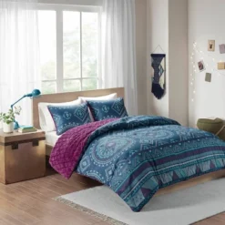 Blair Full/Queen 3pc Reversible Comforter Mini Set Navy/Purple -Home Decor Shop GUEST 7cd741ff 3fbd 409e 84d3 fa8bd93049cc