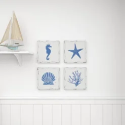 Set Of 4 Metal Sea Horse Speckled Wall Decors With Starfish Shell And Coral Designs Cream - Olivia & May -Home Decor Shop GUEST 7d87d0a9 2ff7 420e 8540 55c20d499315