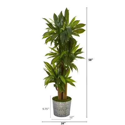 Nearly Natural 58-in Corn Stalk Dracaena Artificial Plant In Black Embossed Tin Planter (Real Touch) 3 Nearly Natural 58-in Corn Stalk Dracaena Artificial Plant In Black Embossed Tin Planter (Real Touch)