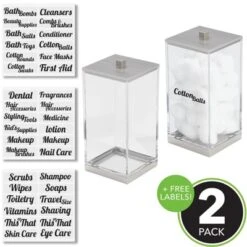 MDesign Square Apothecary Storage Jar With Labels For Bathroom