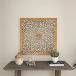Wood Floral Handmade Intricately Carved Wall Decor With Mandala Design Light Brown - Olivia & May -Home Decor Shop GUEST 816e75ad d0a9 4601 a6f3 5917746c7cb1