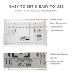 Marathon Slim Atomic Full Calendar Clock With Indoor & Outdoor Temperature With 7 Time Zones -Home Decor Shop GUEST 82e69793 0170 4469 927f 175be271a264