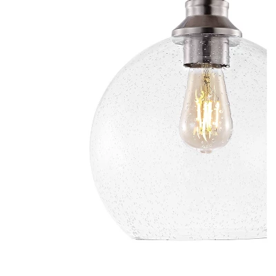 9.75" LED 1-Light Marla Iron/Seeded Glass Pendant Nickel/Clear - JONATHAN Y 6 9.75" LED 1-Light Marla Iron/Seeded Glass Pendant Nickel/Clear - JONATHAN Y - Image 4