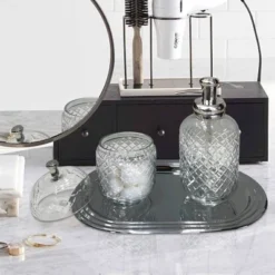 Set Of 3 Emory Glass & Chrome Soap Pump & Q-tip Jar Set With Vanity Tray Metallic Silver - Nu Steel 10 Set Of 3 Emory Glass & Chrome Soap Pump & Q-tip Jar Set With Vanity Tray Metallic Silver - Nu Steel -Home Decor Shop GUEST 83f098f9 980e 4aba a8c7 94ef5e39158d