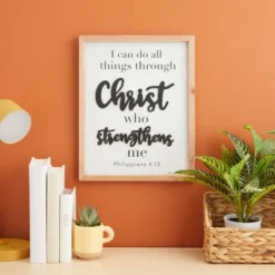 Farmhouse Christian Wall Decor Sign, Philippians 4: 13 Bible Verse, I Can Do All Things Through Christ (12 X 15 In)