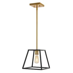9.25" 1-Light Girard Farmhouse Industrial Iron LED Pendant Black/Brass Gold - JONATHAN Y -Home Decor Shop GUEST 866440b6 804e 4853 b278 42d4c06be3ec