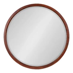 32" X 32" Hogan Round Framed Decorative Wall Mirror Walnut Brown - Kate & Laurel All Things Decor
