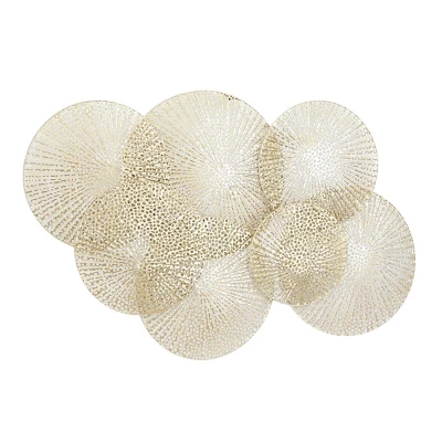 Metal Plate Wall Decor With Perforated Design Gold - Olivia & May 5 Metal Plate Wall Decor With Perforated Design Gold - Olivia & May - Image 3