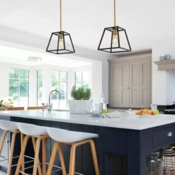 9.25" 1-Light Girard Farmhouse Industrial Iron LED Pendant Black/Brass Gold - JONATHAN Y -Home Decor Shop GUEST 8a2663db cb17 4a45 863f c5dafc063370