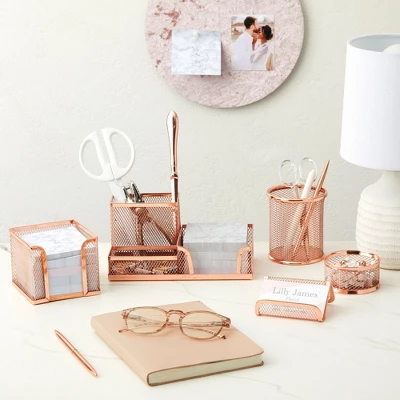 Paper Junkie Rose Gold Desk Organizer Set For Home And Office Supplies, Accessories With Pen, Pencil, Business Card, Note, And Clip Holders 3 Paper Junkie Rose Gold Desk Organizer Set For Home And Office Supplies, Accessories With Pen, Pencil, Business Card, Note, And Clip Holders