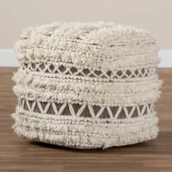 Vesey Handwoven Wool Moroccan Inspired Pouf Ottoman Beige/Brown - Baxton Studio -Home Decor Shop GUEST 9031f097 8e04 4359 9a68 d8ad3cee32fe