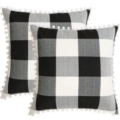 2 Pcs 18"x18" Polyester Buffalo Check Plaid With Pompoms Decorative Pillow Cover - PiccoCasa -Home Decor Shop GUEST 91a5f97d f1e3 4c50 87f8 630d08ba24bd