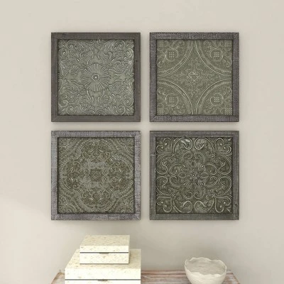 Metal Floral Embossed Wall Decor Set Of 4 Gray - Olivia & May 18 Metal Floral Embossed Wall Decor Set Of 4 Gray - Olivia & May - Image 16
