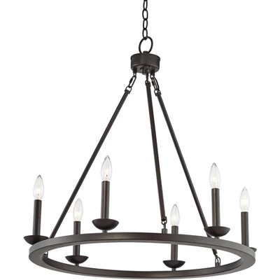 Franklin Iron Works Myland Bronze Wagon Wheel Chandelier 27" Wide Industrial 6-Light Fixture For Dining Room House Kitchen Island Entryway Bedroom 9 Franklin Iron Works Myland Bronze Wagon Wheel Chandelier 27" Wide Industrial 6-Light Fixture For Dining Room House Kitchen Island Entryway Bedroom - Image 7