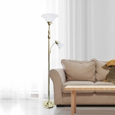 Torchiere Floor Lamp With Reading Light And Marble Glass Shades Gold - Lalia Home 4 Torchiere Floor Lamp With Reading Light And Marble Glass Shades Gold - Lalia Home - Image 2
