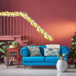 Costway 9ft Pre-lit Snowy Christmas Garland W/ Berries Poinsettia Flowers Timer -Home Decor Shop GUEST 94ed6696 6848 45a5 8e9b 69bb88df42af