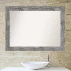 44" X 33" Non-Beveled Bridge Wood Bathroom Wall Mirror Gray - Amanti Art -Home Decor Shop GUEST 9501faf0 d967 47d0 973a fdb99fb9daab