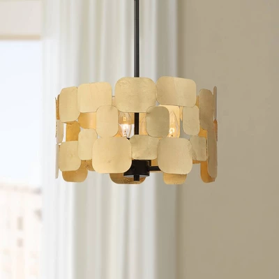 Possini Euro Design Stella Black Pendant Chandelier 15" Wide Modern Gold Leaf Drum Shade 4-Light Fixture For Dining Room House Foyer Kitchen Island 3 Possini Euro Design Stella Black Pendant Chandelier 15" Wide Modern Gold Leaf Drum Shade 4-Light Fixture For Dining Room House Foyer Kitchen Island