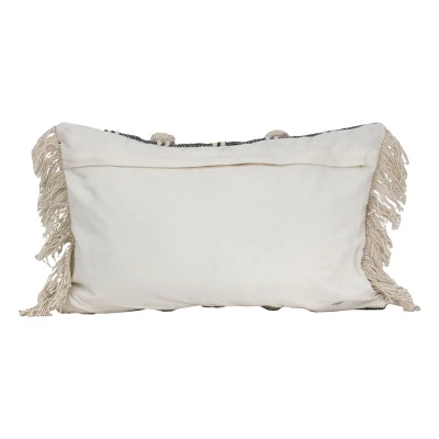 Gray Striped Hand Woven 14x22" Cotton Decorative Throw Pillow With Hand Tied Fringe And Pom Poms - Foreside Home & Garden 4 Gray Striped Hand Woven 14x22" Cotton Decorative Throw Pillow With Hand Tied Fringe And Pom Poms - Foreside Home & Garden - Image 2