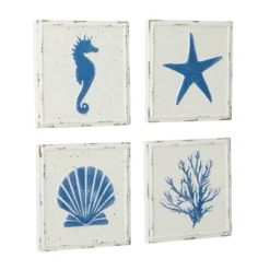 Set Of 4 Metal Sea Horse Speckled Wall Decors With Starfish Shell And Coral Designs Cream - Olivia & May -Home Decor Shop GUEST 9a469958 0311 4daf ba9d e0f544396f3a