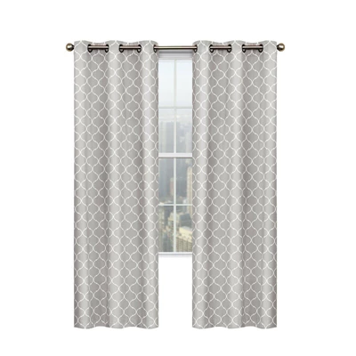 Kate Aurora Gray & White Lattice Clover Ultra Luxurious Window Curtains - 38 In. W X 84 In. L, Gray & White 3 Kate Aurora Gray & White Lattice Clover Ultra Luxurious Window Curtains - 38 In. W X 84 In. L, Gray & White