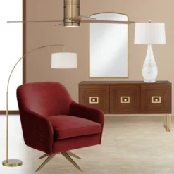 360 Lighting Cora Modern Arc Floor Lamp Standing 72" Tall Brass Metal White Linen Drum Shade Decor For Living Room Reading Bedroom Office House Home -Home Decor Shop GUEST 9ec85431 f9ee 46be b87d 617279ba7834