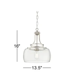 Franklin Iron Works Charleston Brushed Nickel Pendant 13 1/2" Wide Modern LED Clear Glass Shade For Dining Room House Foyer Kitchen Island Entryway -Home Decor Shop GUEST 9f22ee3a cb6f 421b bd12 219a18aeb2f6