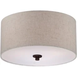 Regency Hill Sylvan Modern Ceiling Light Semi Flush Mount Fixture 14" Wide Bronze 3-Light Oatmeal Fabric Drum Shade For Bedroom Kitchen Living Room -Home Decor Shop GUEST a02f0228 5e2e 4bb5 b0fc a78de8efcac0