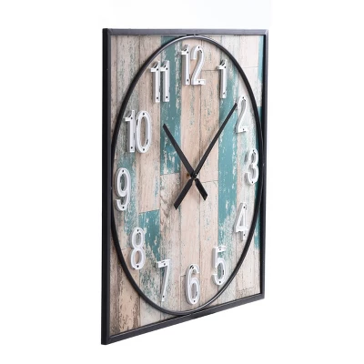 Square Metal Framed Take Time Wall Clock With Detail Weathered - StyleCraft 3 Square Metal Framed Take Time Wall Clock With Detail Weathered - StyleCraft