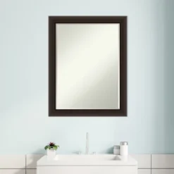 Amanti Art Romano Espresso Narrow Petite Bevel Wood Bathroom Wall Mirror 27.5 X 21.5 In. -Home Decor Shop GUEST a528c56e 4392 40b7 962e 3cfb6c6af5c0